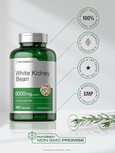White Kidney Bean Extract Capsules | 6000mg | 400 Count | Non-GMO & Gluten Free