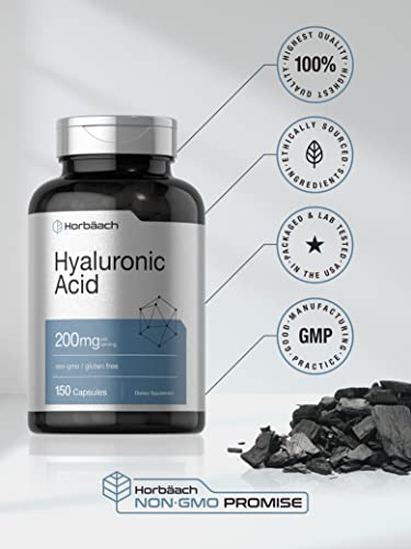 Hyaluronic Acid Supplement | 200 mg | 150 Capsules | Non-GMO and Gluten Free Supple