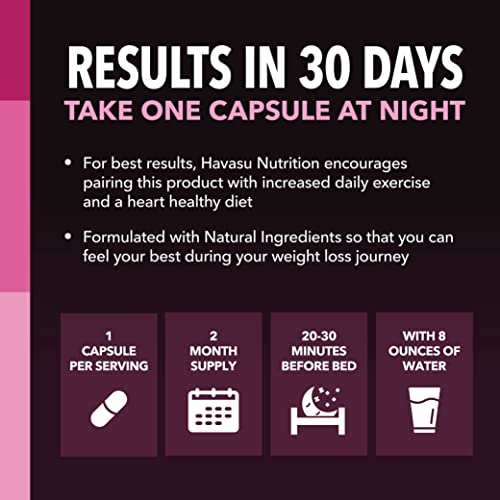 HAVASU NUTRITION Night Time Fat Burner Weight Loss Pills for Women | Appetite Suppressant for Weight Loss (+ Vitamin D, 60 Count)