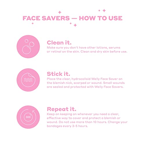 Welly Bandages - Face Savers, Hydrocolloid Acne Blemish Patch, Adhesive, Small Spot Shape