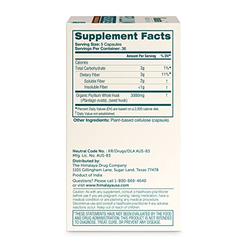 Himalaya Psyllium Husk Capsules, Natural Daily Fiber Supplement, Regularity, Constipation