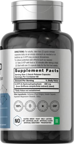 5HTP 400mg | 120 Capsules | 5-HTP Extra Strength Supplement | Non-GMO, Gluten Free Horbäach