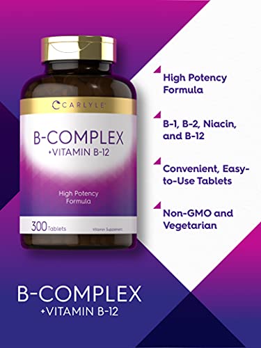 Carlyle B Complex Vitamin with B12 | 300 Tablets | High Potency Formula | Vegetarian