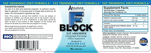 Absolute Nutrition FBlock Xtra Fat Absorber, Diet Formula, 90 Capsules Absolute Nutrition