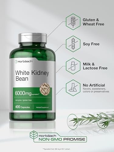 White Kidney Bean Extract Capsules | 6000mg | 400 Count | Non-GMO & Gluten Free