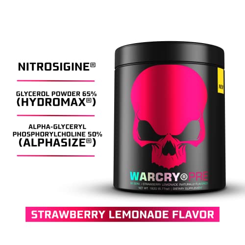 WARCRY Pre-Workout Powder - Ultra Energy, Strength, Clear Focus & Pumps with Nitrosigine, Caffeine, Beta-Alanine - (Strawberry Lemonade Flavor, 30 Servings)
