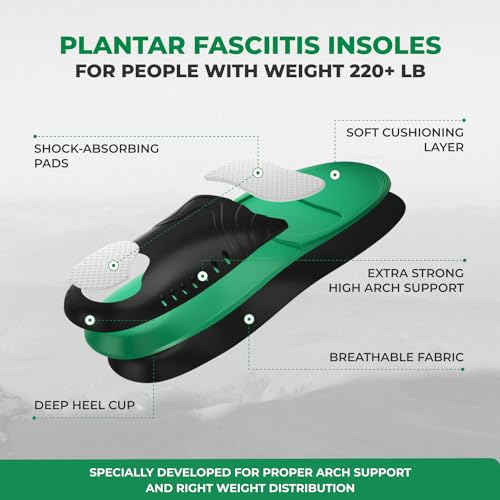 220+ lbs Plantar Fasciitis Strong Arch Support Insoles Inserts Men Women