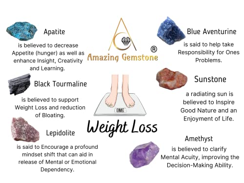 Weight Loss Crystals and Stone Sets Manifestation, Set of 6 Black Tourmaline, Amethyst