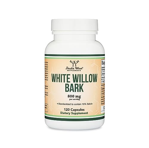 White Willow Bark Capsules 800mg per Serving, 120 Count (Willow Bark Extract Std.