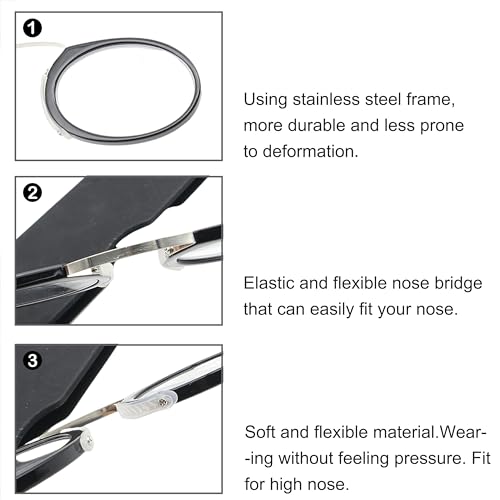 COVESATO Mini Armless Reading Glasses for Men Women Slim Thin Clip on Nose Readers