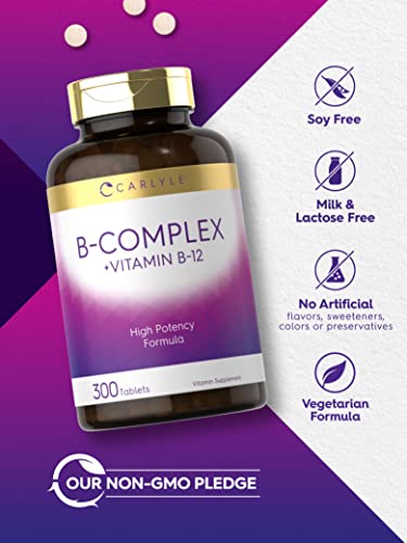 Carlyle B Complex Vitamin with B12 | 300 Tablets | High Potency Formula | Vegetarian