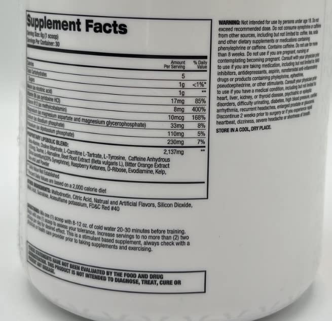 Top Secret Nutrition Cardio Igniter Pre-Workout Supplement with Beta-Alanine, L-Carnitine, and Red Beet Extract, 6.35 oz. (180g), (30 Servings) Fruit Punch