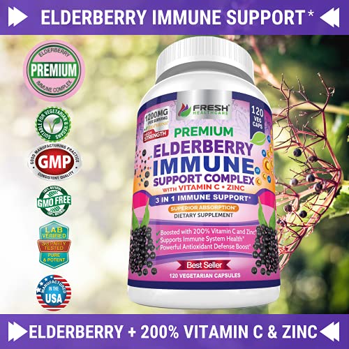 FRESH HEALTHCARE Elderberry Capsules - High Potency Black Elderberry with Zinc