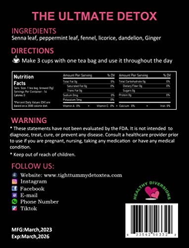 Healthy Diversions Tight Tummy Detox Tea, Extra Strength Results Within a Week Reduce