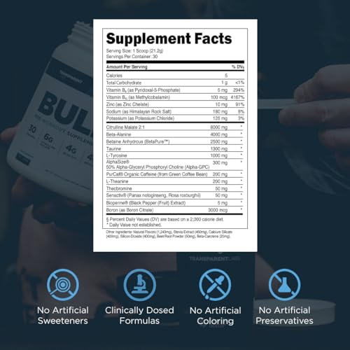 Transparent Labs Bulk Pre Workout Powder - Naturally Sweetened Advanced Pre-Workout