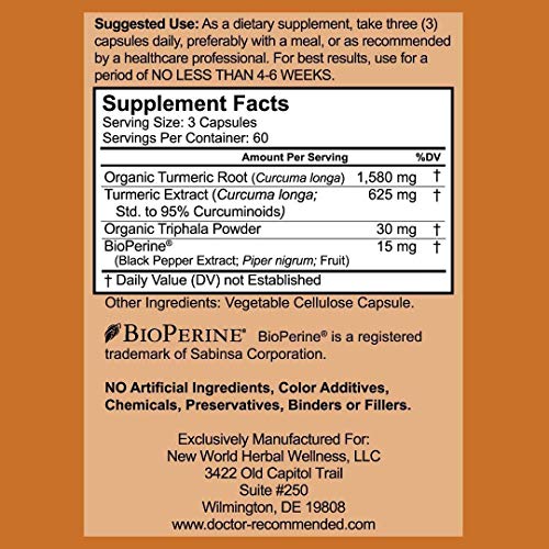 Turmeric Curcumin - 2250mg/d - 95% Curcuminoids - 180 Veggie Caps with Black Pepper