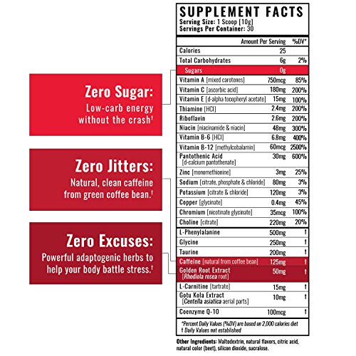 Wilderness Athlete - Energy & Focus | Energy Pre Workout for Women & Men - Energy Powder Drink Mix with Natural Caffeine - Low-Carb, Zero Sugar Workout Powder - 30 Serving Tub (Wild Berry)