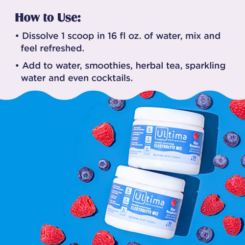 Ultima Replenisher Electrolyte Hydration Drink Mix, Blue Raspberry, 30 Servings