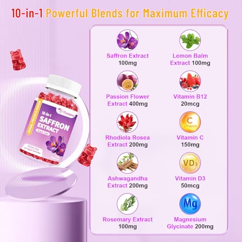 VZOXAINS 2 Pack Saffron Supplement Gummies, Sugar Free Saffron Extract with Magnesium