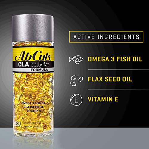 Ab Cuts CLA Belly Fat Formula - 80 Easy-to-Swallow Softgels - Omega 3 Fish Oil, Flaxseed AbCuts