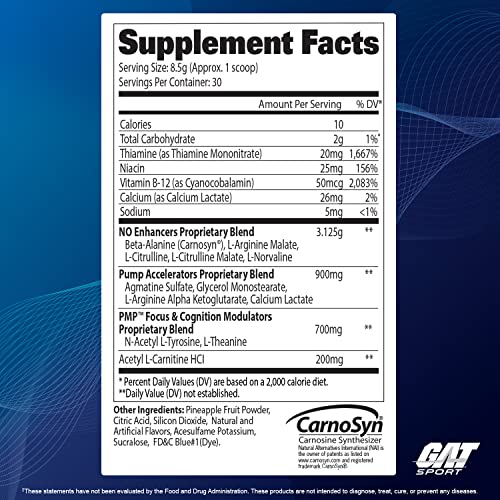 GAT SPORT PMP (Peak Muscle Performance), Pre-Workout, 30 Servings (Blue Raspberry