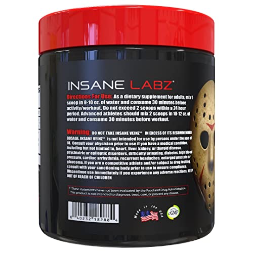 Insane Labz Insane Veinz Non Stimulant NO Enhancing Powder, Nitric Oxide Booster