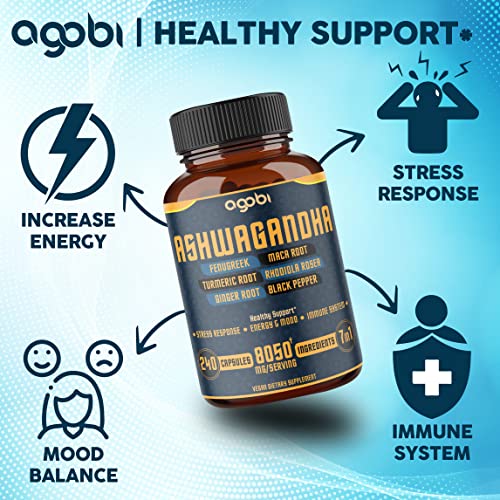 240 Capsules - 8 Month Supply - 7in1 Ashwagandha 8050mg - Combined With Fenugreek