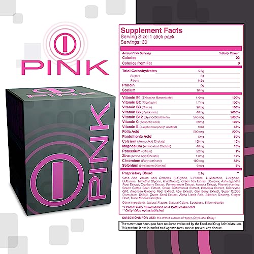 Energy Drink Powder, bHIP Pink for Women 30 Drink Mix Packets. Energy Supplements