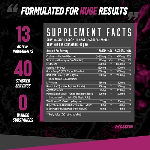 Huge Supplements Pump Serum, Stim Free Pre Workout and Nitric Oxide Booster