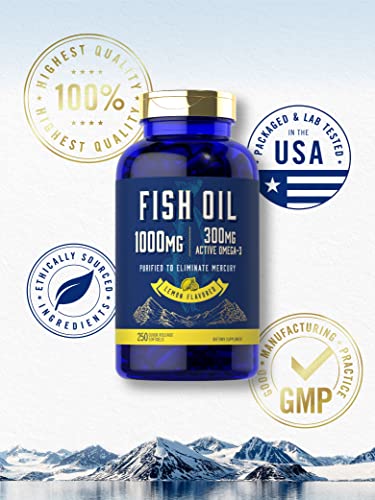 Fish Oil 1000mg | 300mg Omega 3 | 250 Count | Non-GMO and Gluten Free Supplement
