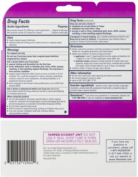 Monistat 7-Day Yeast Infection Treatment | Cream + External Itch Relief Cream | Pack of 2