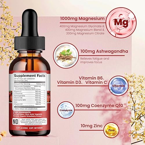 Triple Magnesium Complex Supplement, Magnesium Glycinate, Blend, Citrate Liquid Drops
