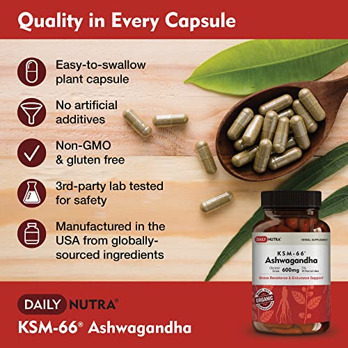 DailyNutra KSM-66 Ashwagandha 600mg Organic Root Extract - High Potency Supplement