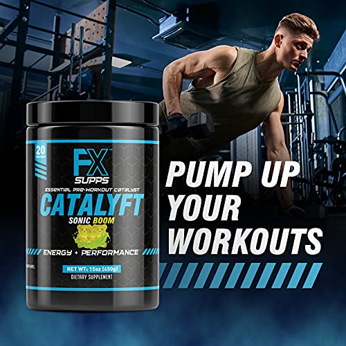 FX Supps Catalyft Pre-Workout Powder Drink for Men & Women, Sonic Boom | Dietary Supplement Mix with Creatine, Caffeine & Beta-Alanine | for Energy Pump, Muscle Gain & Focus, 40 Servings (2 Pack)