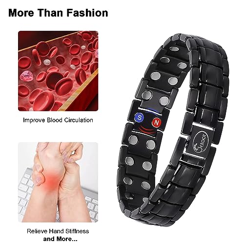 JEROOT Magnetic Bracelets for Men, Pure Titanium Double Row Strong Magnets