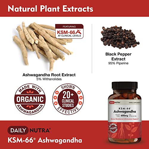 DailyNutra KSM-66 Ashwagandha 600mg Organic Root Extract - High Potency Supplement