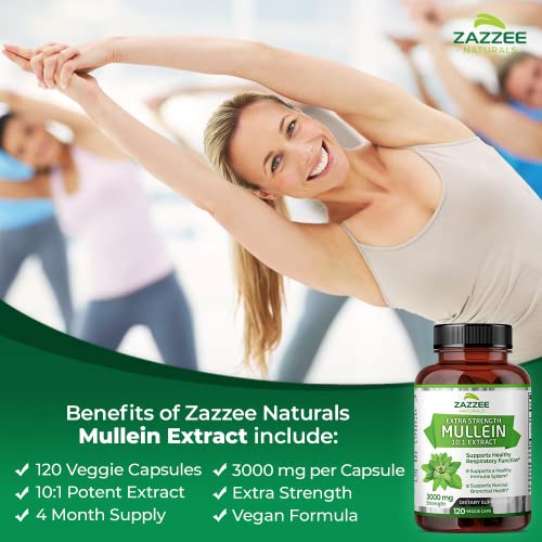 Zazzee Extra Strength Mullein 10:1 Extract, 3000 mg Strength, 120 Vegan Capsules