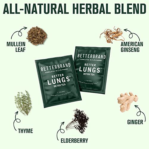 Betterbrand BetterLungs Detox Tea - 15 Herbal Tea Bags - Mullein Leaf, Ginseng, Elderberry