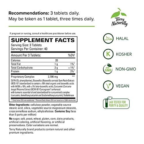 Terry Naturally Curamin Extra Strength - 120 Tablets - Non-Addictive Pain Relief Supplemen