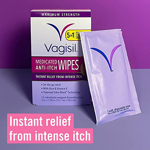 Vagisil Anti-Itch Medicated Wipes, Maximum Strength 12 ea (Pack of 9)