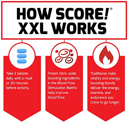 FORCE FACTOR Score! XXL, 3-Pack, Nitric Oxide Booster Supplement for Men with L
