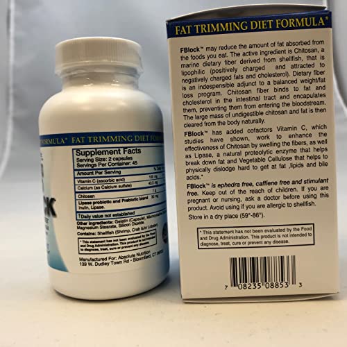 Absolute Nutrition FBlock Xtra Fat Absorber, Diet Formula, 90 Capsules Absolute Nutrition