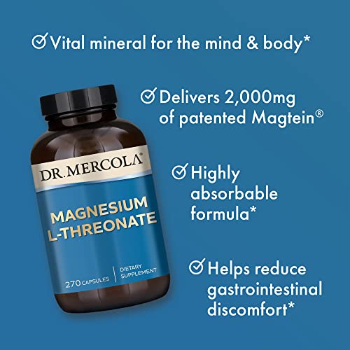 Dr. Mercola Magnesium L-Threonate, 90 Servings (270 Capsules), Dietary Supplement
