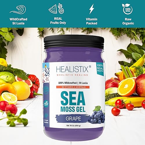 Healistix Grape Irish Sea Moss Gel- St Lucia Wildcrafted Seamoss Gel, Packed