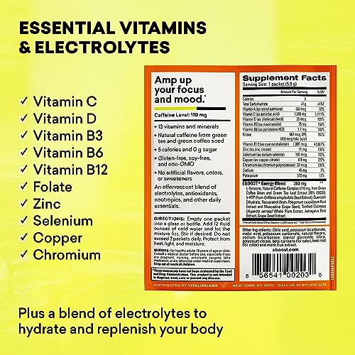 EBOOST Energy Drink & Electrolyte Powder, 20 Packets - Super Powder Orange