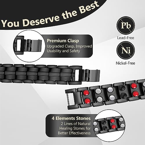Feraco Mens Magnetic Bracelet Titanium Steel Magnetic Bracelet with Double Row 4 Elements