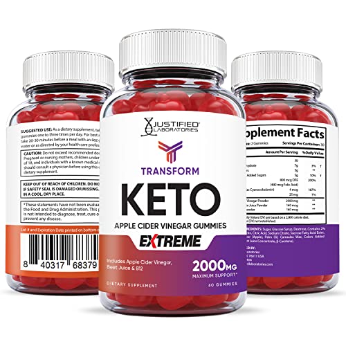 Transform Keto ACV Gummies Extreme Formula 2000MG Vegan Non GMO with Pomegranate