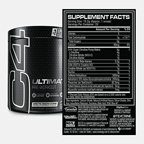 C4 Ultimate Pre Workout Powder Arctic Snow Cone - Sugar Free Preworkout Energy