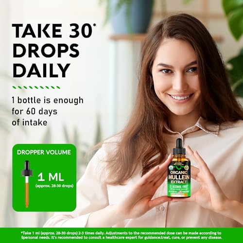 USDA Organic Mullein Drops for Lungs - Mullein Leaf Extract Supplement - Made in USA