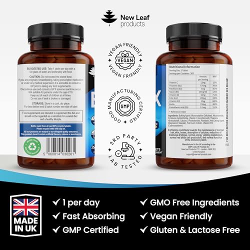 Vitamin B Complex - 365 Small Tablets (One Year Supply) High Strength All 8 B Vitamins